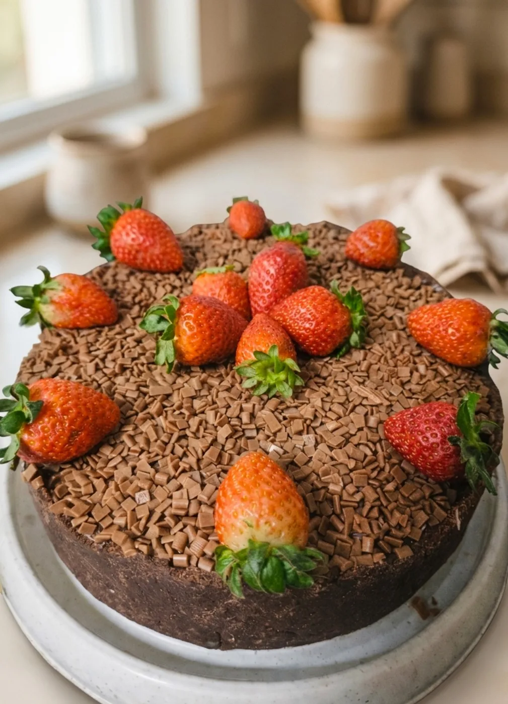 Torta Bombom de Morango Delita com chocolate e morangos frescos